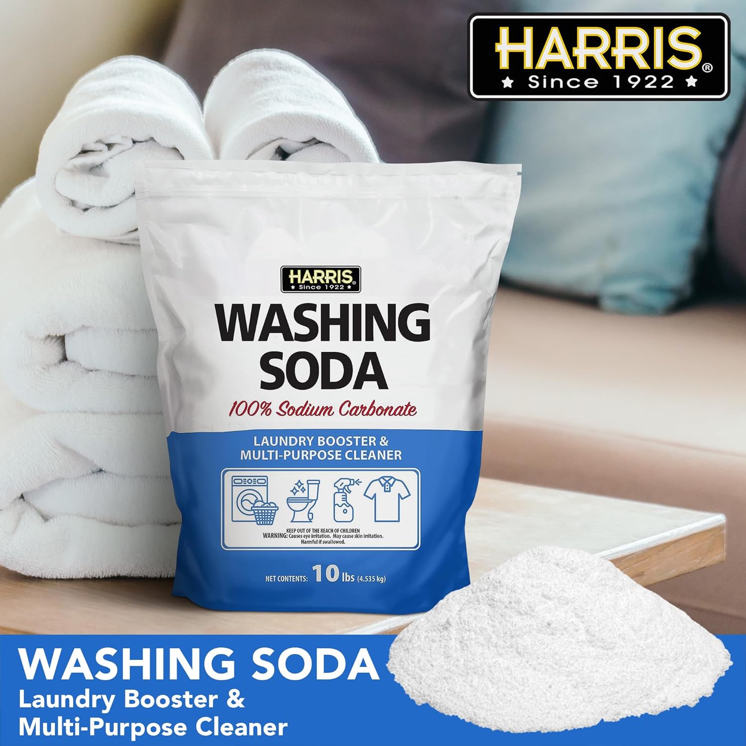 Harris Washing Soda, Sodium Carbonate, Laundry Booster and Multipurpose Cleaner, 10lb