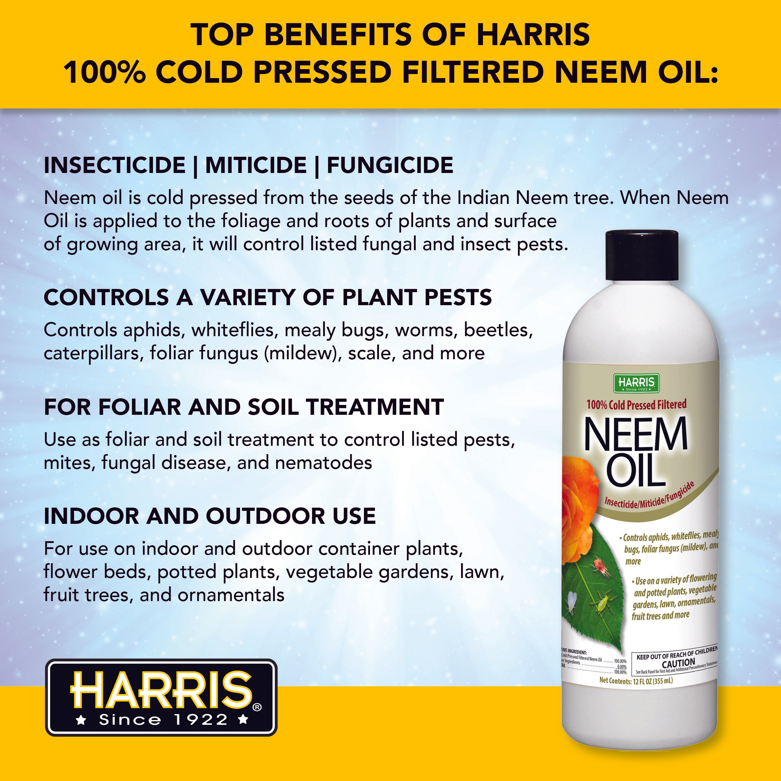 Harris Aerosol de aceite de neem para plantas, prensado en frío listo para  usar, 128 onzas