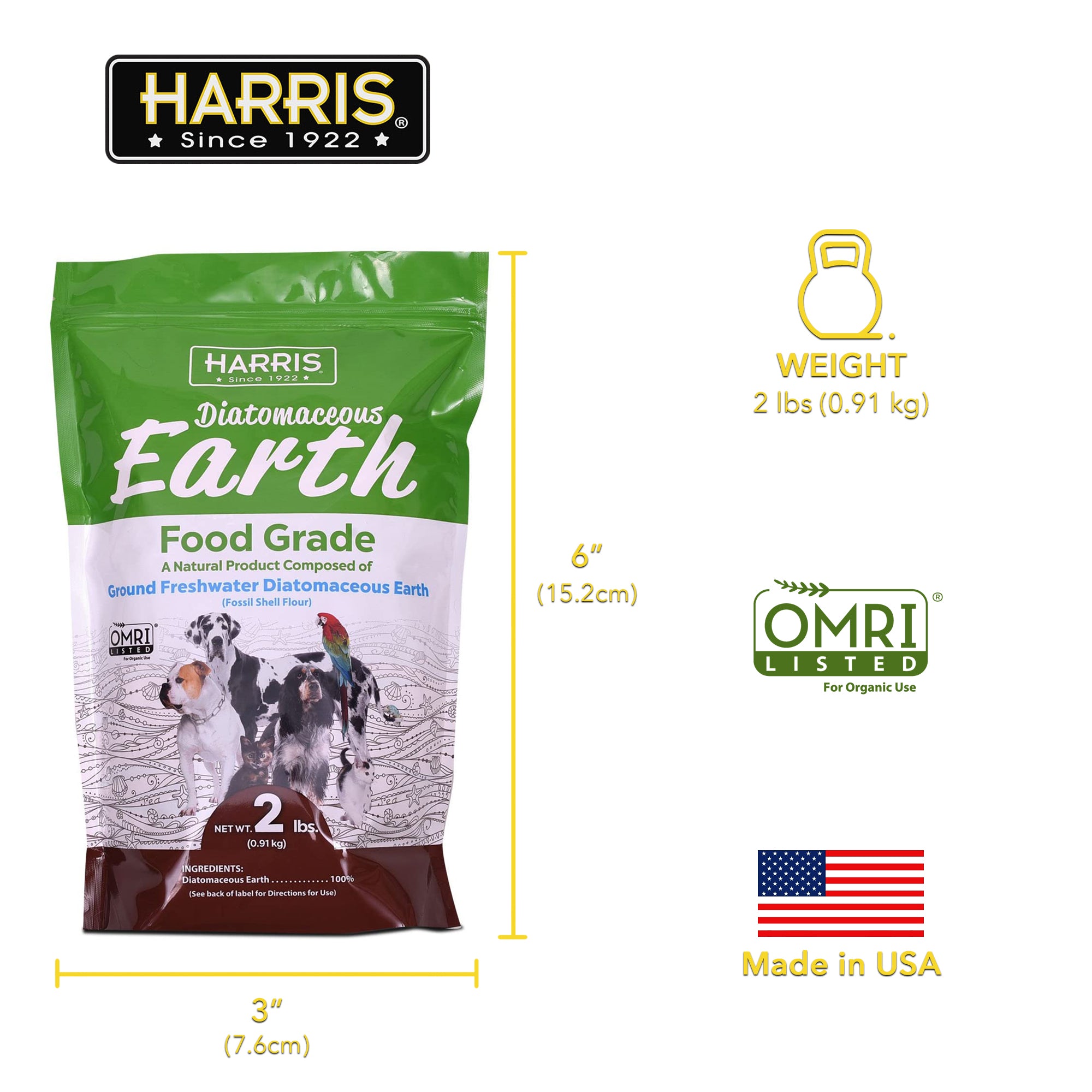  HARRIS Diatomaceous Earth Food Grade, 2lb with Powder Duster  Included in The Bag : Pet Supplies