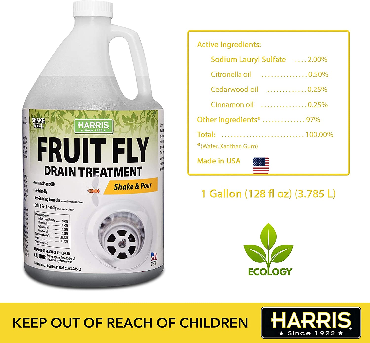 Harris Fruit Fly Trap, Fruit Fly Killer for Indoors, 6oz - PF Harris