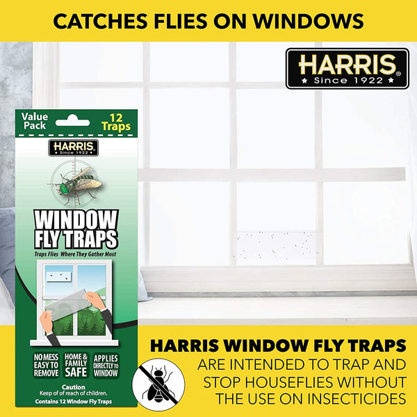 HARRIS Indoor Window Fly Trap, 12 Pack Clear Sticky Strips Kills Flies