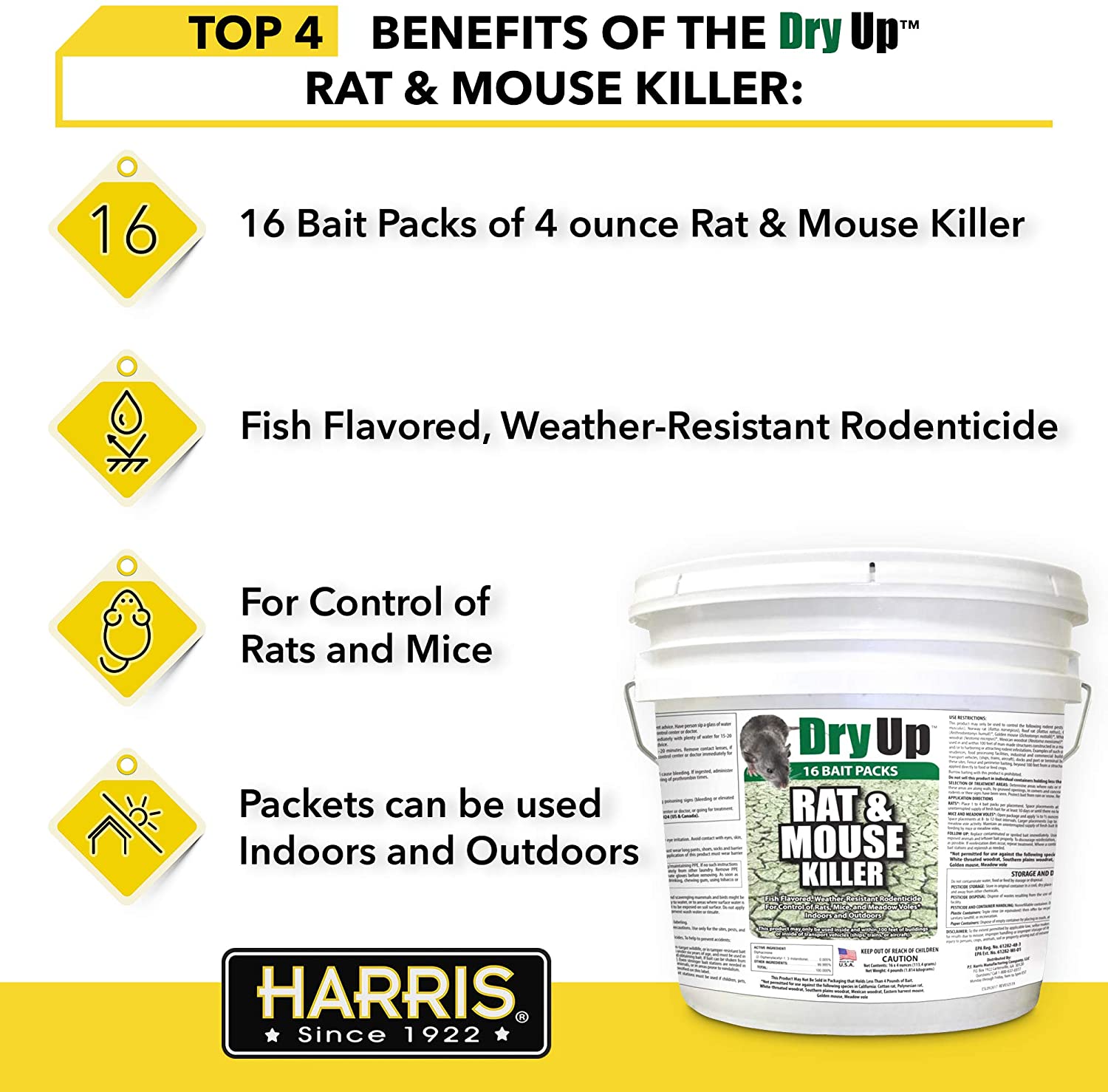 Dry-Up Rat & Mouse Killer, 4oz Mini Bait Bags (16-Pack) - PF Harris