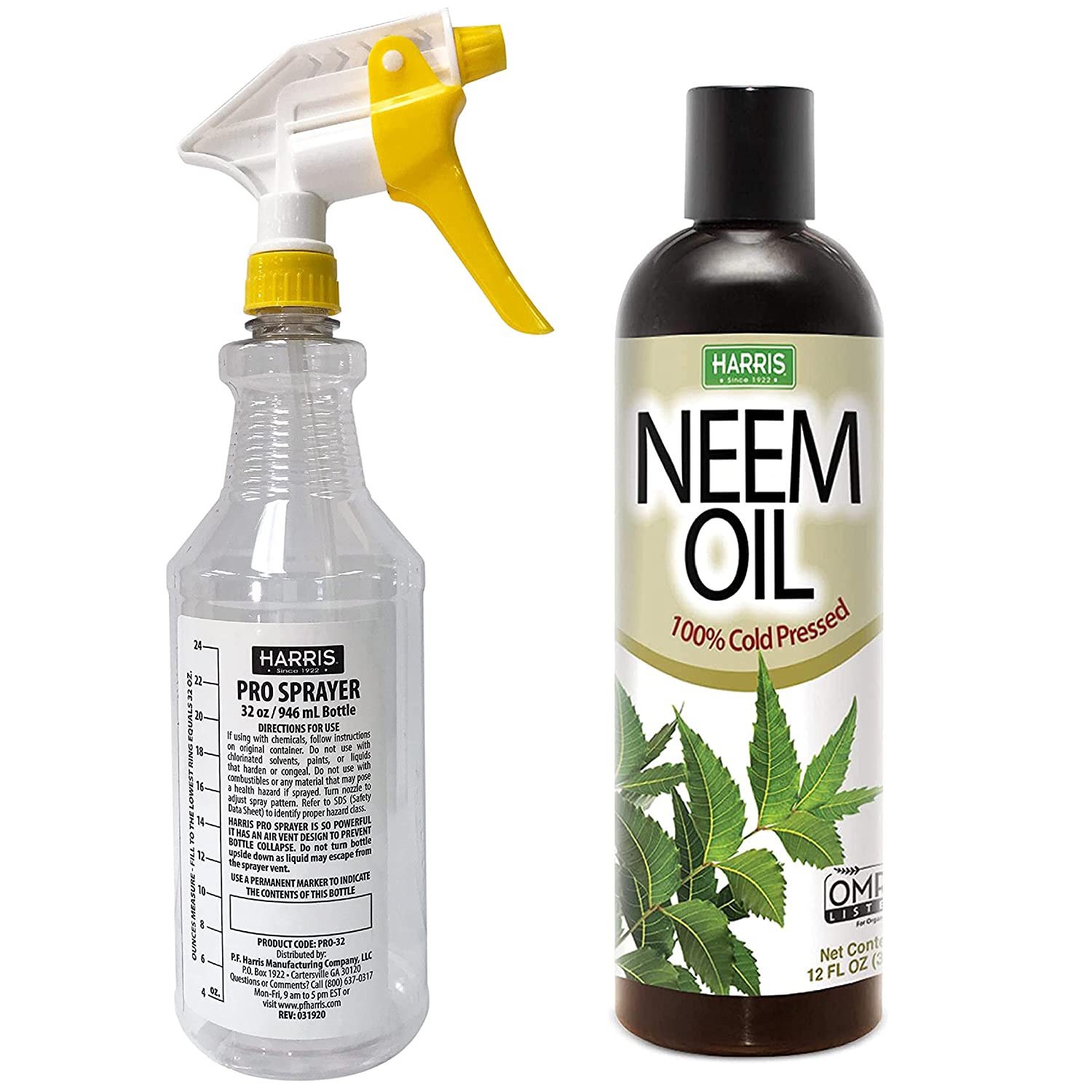 Harris Neem Oil Plant Spray 100% Cold Pressed and 32oz Spray Bottle Bundle Pack