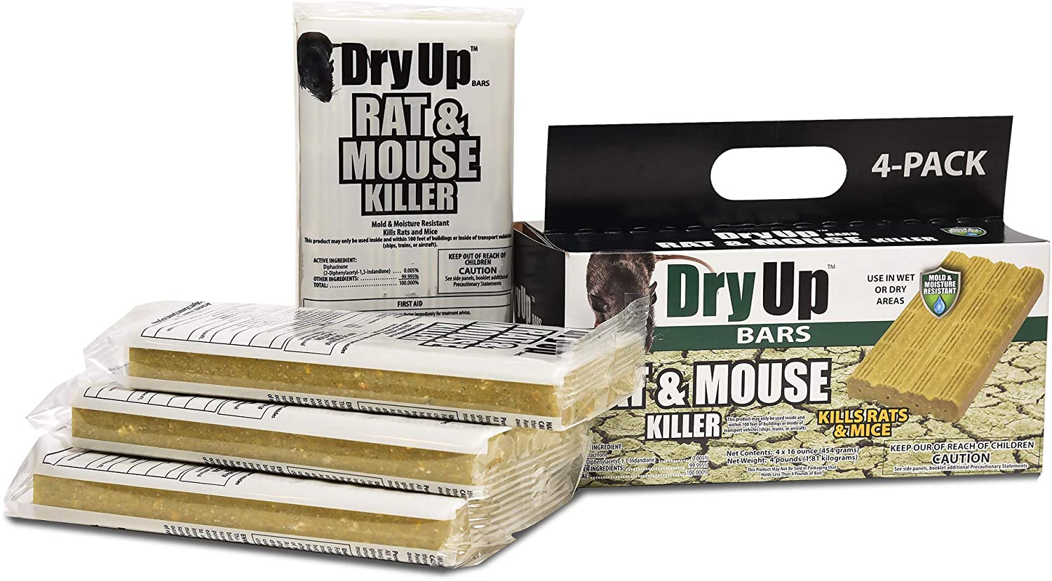 Dry-Up Bars, Mouse and Rat Killer, 16oz Bait Block Bars (4-Pack