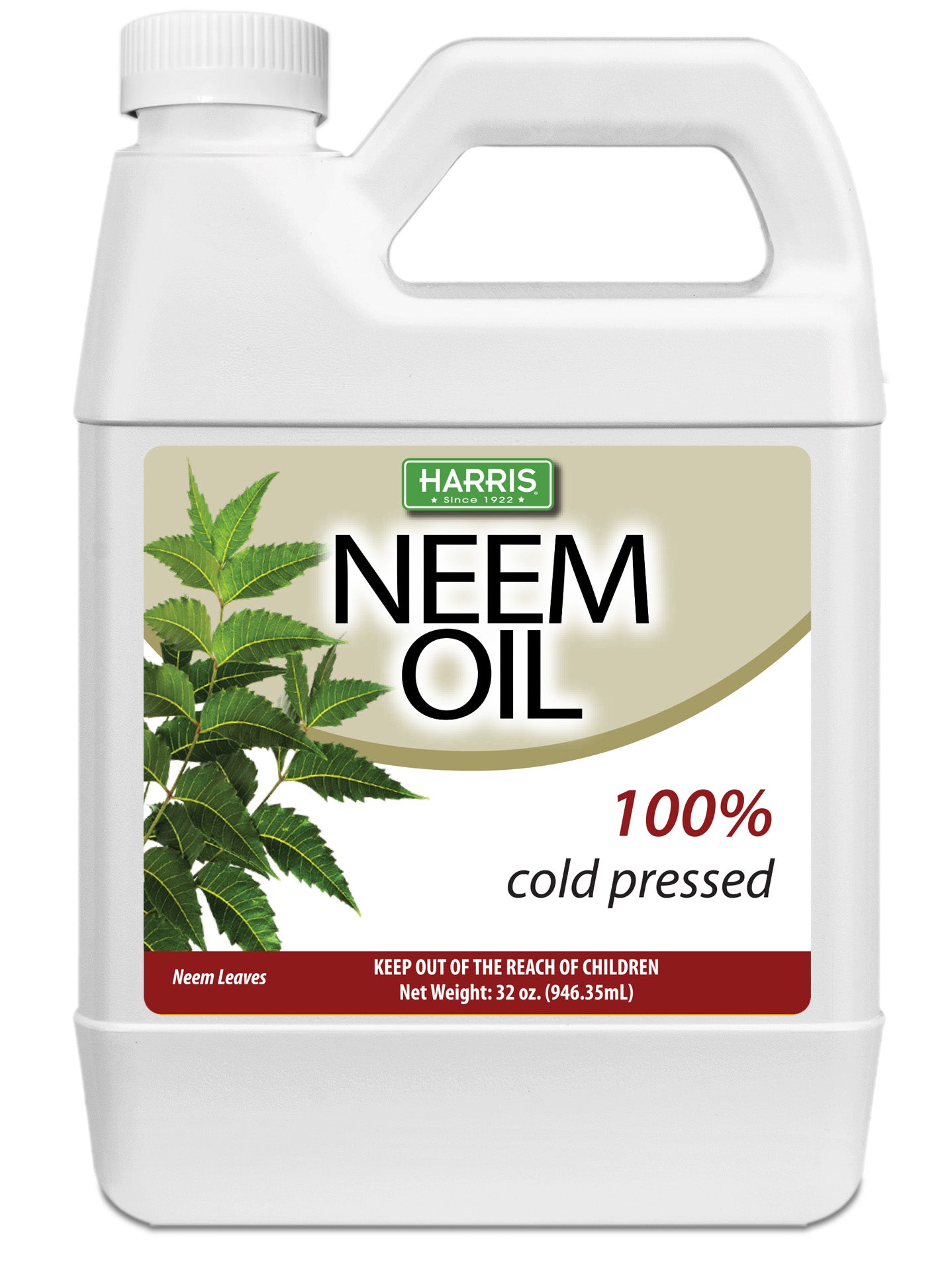 Harris Neem Oil, 100% Cold Pressed and Unrefined for Plant Spray, Skin and Hair, 32oz Cosmetic Grade Concentrate
